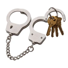 Mini Handcuff Key Ring Keychain - Two 1" Silver Plated Mancals