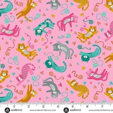Feline Drive Fabric WHISKERS Tossed Cats Pink - Fat Quarter 18"x22" FQ