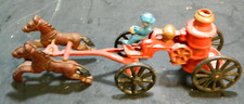 Vintage Cast Iron Fire Engine Horse Drawn Pump Wagon w/Fireman 3.25"x8.75" VG 3