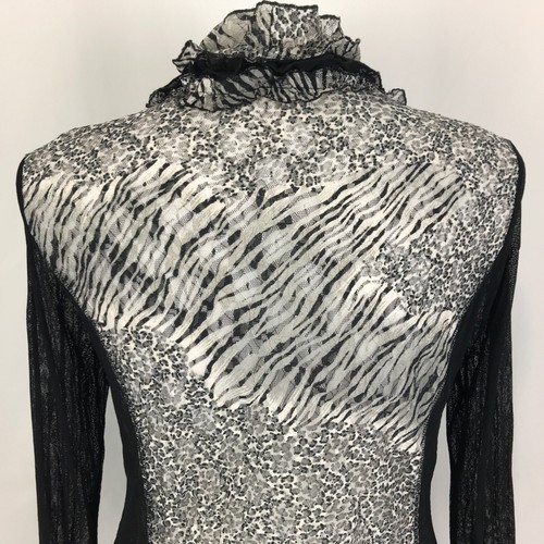 Susan Blake Jacket Black Size 16 White Animal Print Sheer Stretch Mesh Button - Picture 8 of 12