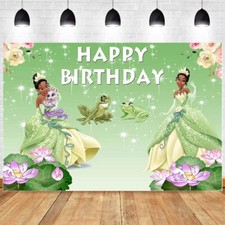 Princess Tiana Backdrop Frog Baby Shower Birthday Party Background Banner Decor