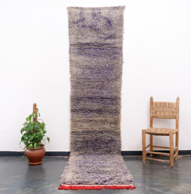 2.5×11 ft Moroccan Handmade Vintage Purple Vintage Runner Berber Rag Rug Boho