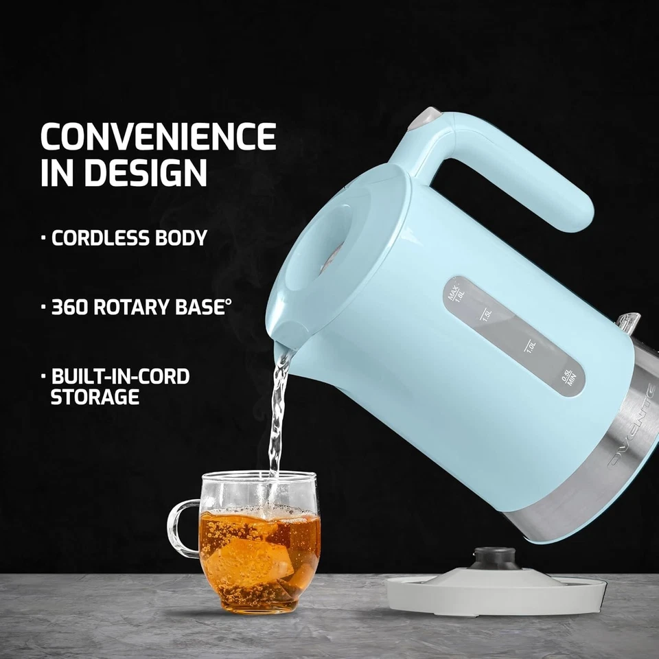 Hervidor de agua eléctrico de plástico 1,8 L con tapa Prontofill 1500 vatios azul bebé BPA Foto 2 de 4