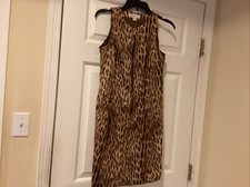 MICHAEL Michael Kors Animal Print Sleeveless Dress Women Sz 6 Brown 98% Cotton