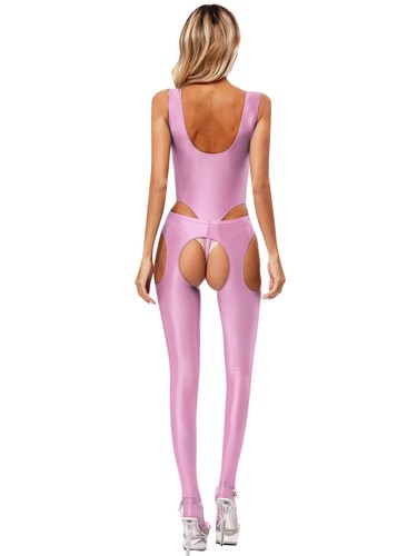 UK Women 2 Piece Outfits Glossy High Waist Pantyhose with High Cut Bodysuit Set - Picture 40 of 104