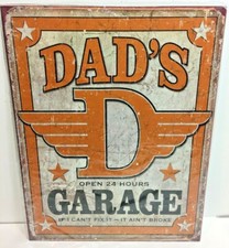 Dad's Garage open 24 hours Distressed Metal Tin Sign 12.5" x 16" Made in USA