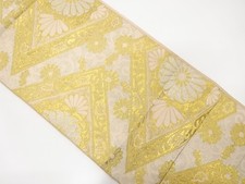 7434515: JAPANESE KIMONO / ANTIQUE FUKURO OBI / SILK / WOVEN KIKU ARABESQUE