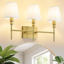3-Light Vanity Light 23.6" Antique Brass Fabric Shade E12 Hardwired