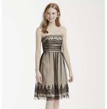 David's Bridal Black Tan Strapless Tulle Caviar Beaded Short Formal Dress Size 8