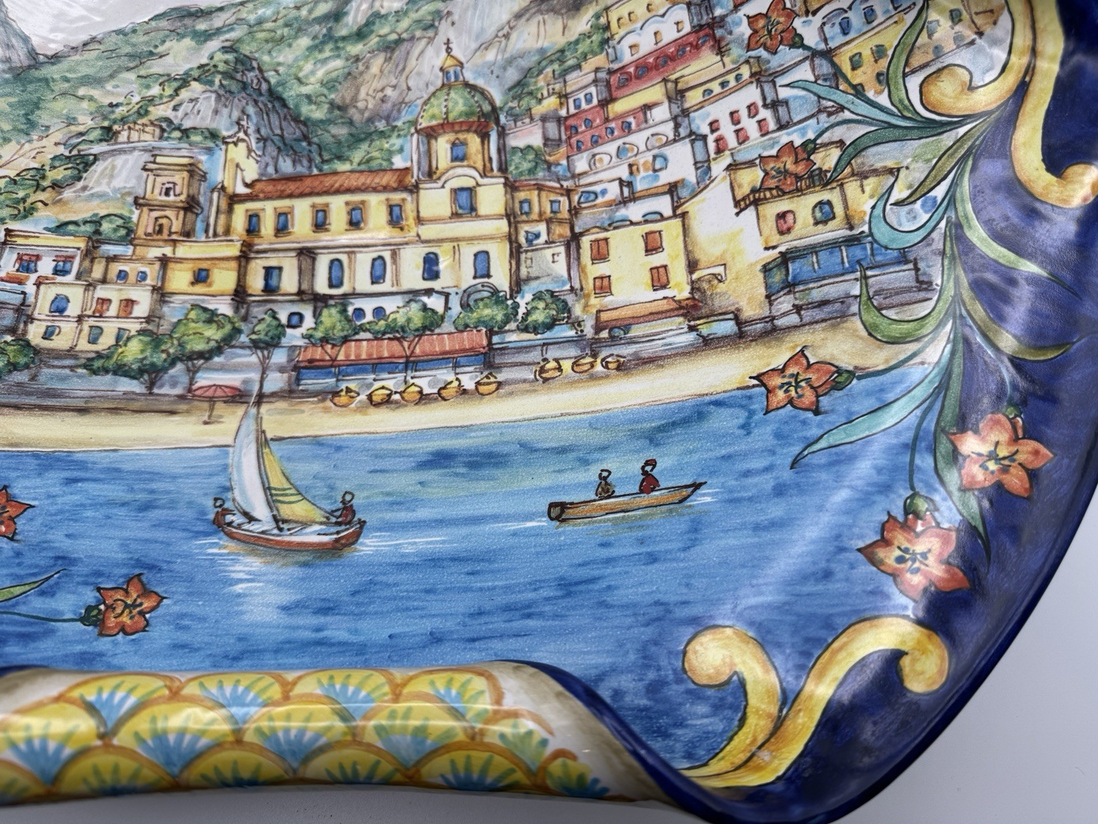 Positano Scenery 20" Decorative Ceramic Plate Handmade Hand Painted Italy OOAK