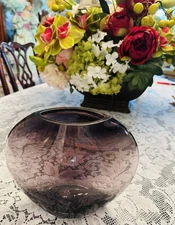 Krosno Poland Vintage Art Glass Vase Thick Ellipse Teal Blue Modernist BIG THICK