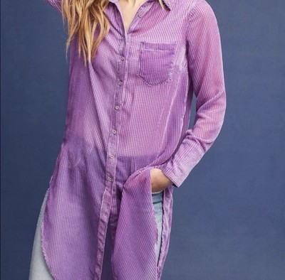 Akemi + Kin Anthropologie Velvet Burnout Button Front Buster Tunic Sz S Purple 