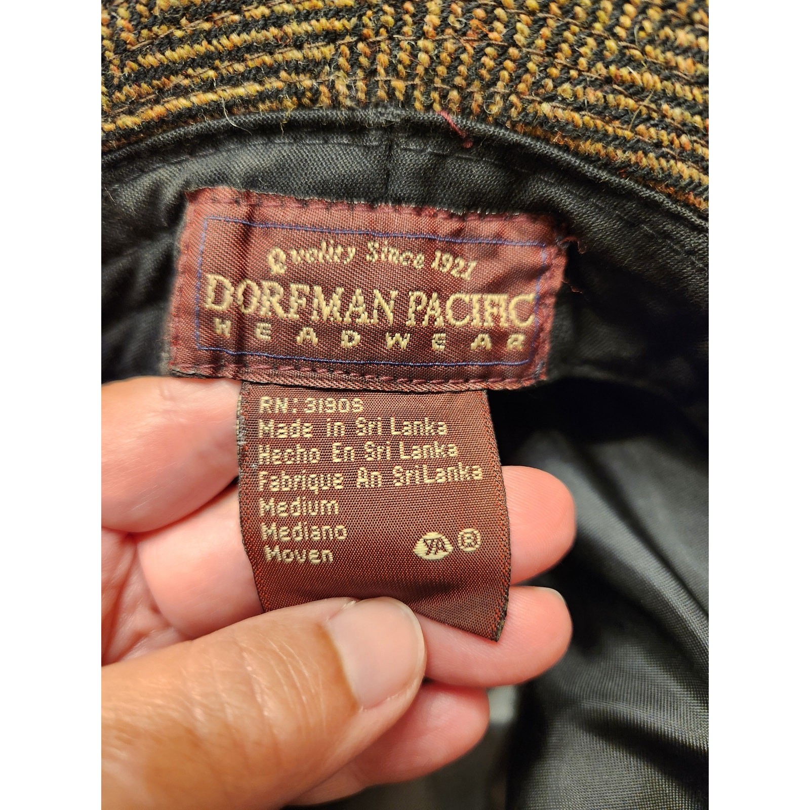 DORFMAN PACIFIC HEADWEAR Men Fedora Hat M Brown Gray Herringbone Tweed Old Money