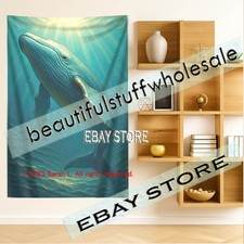 Whale ocean wall tapestry serene sea decor home print art 39X59 in