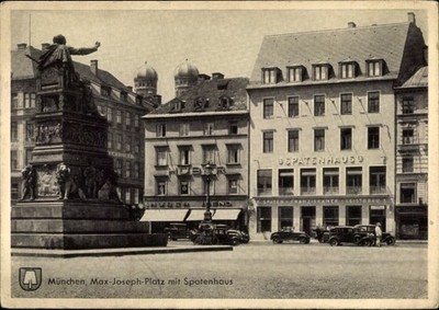 Postcard Munich Bavaria, Max Joseph Platz with Spade House, monument - 4429776