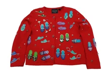 Michael Simon Embellished Shoes Red Cardigan Sweater Small Vintage