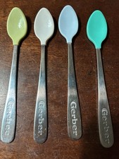 VTG Gerber Infant Baby Spoons 4 Piece Soft M-Bite Tips Stainless Steel