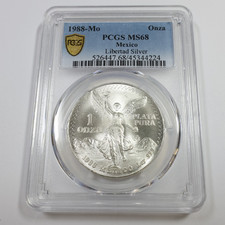 1988 Mo PCGS MS68 - Mexico 1 oz Silver Libertad Un Onza Coin #55842A