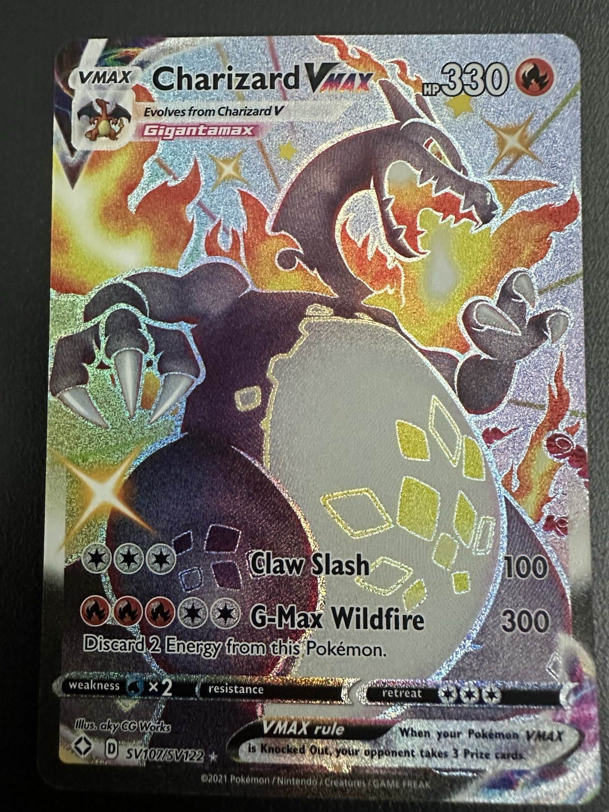 Pokémon TCG Charizard VMAX Shining Fates SV107/SV122 Full Art Holo Card PSA 10