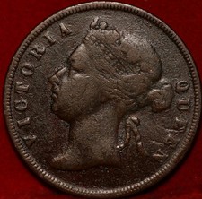 1875 Straits Settlements 1 Cent Copper Foreign Coin