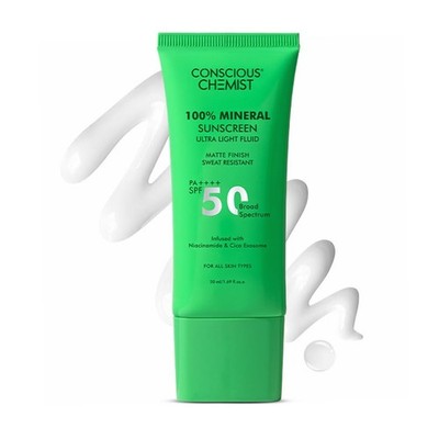 Conscious Chemist  100% Mineral Sunscreen Ultra Light Fluid |SPF 50 PA++++ |50gm