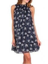 Joie Black Abstract Floral Pleated Midi Dress | Sleeveless Sheer Overlay dress