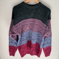 Vintage 1990s Eddie Bauer 3D Knit Textured Color Block Sweater USA Made Men’s M