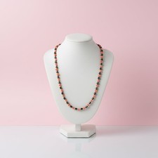 Vintage Hematite, Coral, and Gold-Tone Beaded Necklace