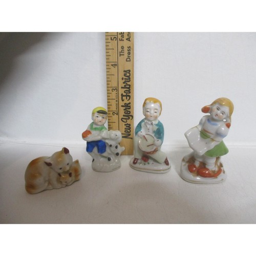 VINTAGE Figurines Made In Occupied Japan Cat Boy Dog Girl reading drum LOT 4