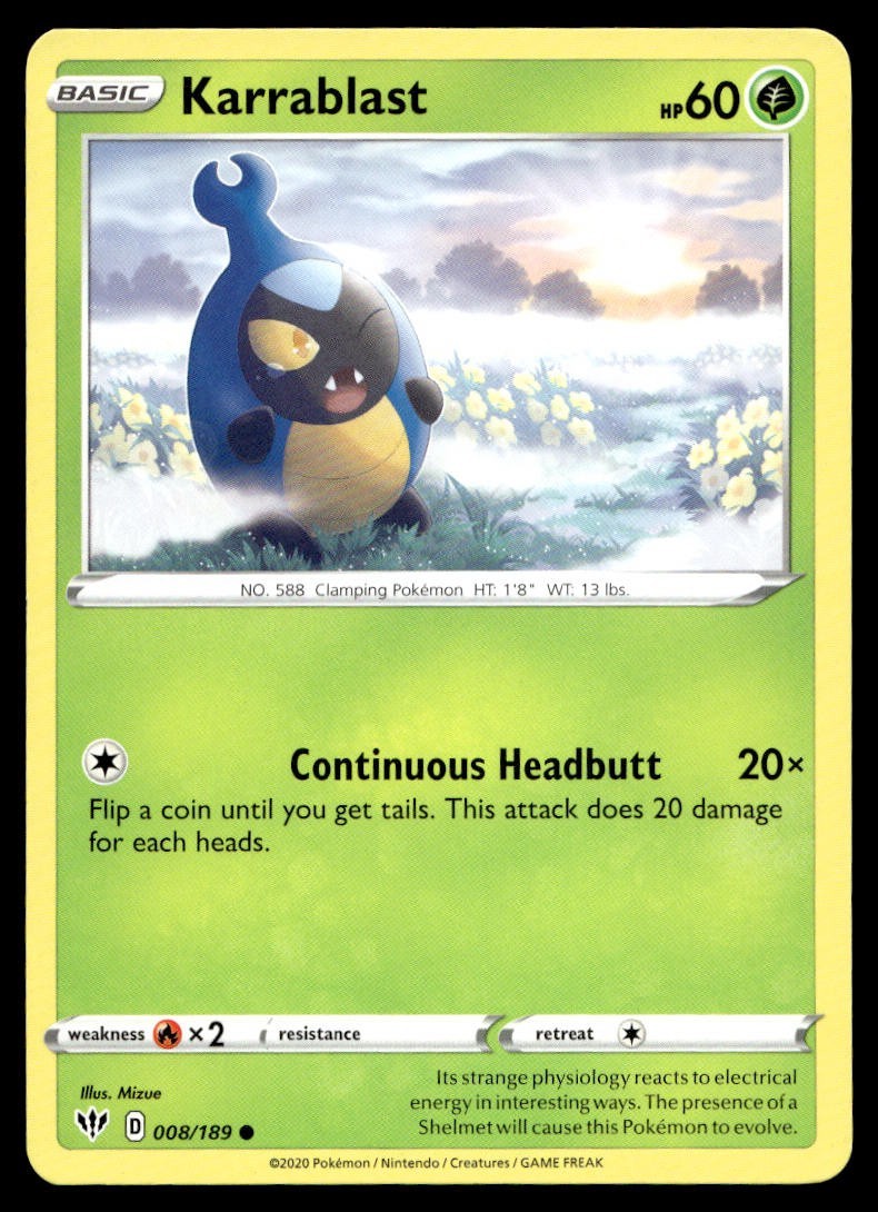 Karrablast 8/189 Pokemon Card Darkness Ablaze Common 60 HP Lightly Played B7