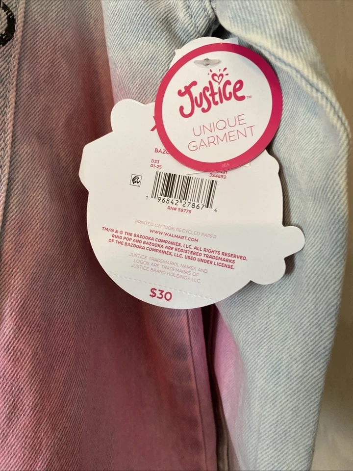 Chaqueta Denim Justice Ring Pop Bazooka Niñas Talla 16p/18p XL PLUS Foto 2 de 4