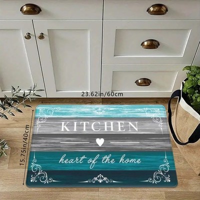 Deep Sea Blue And Green Contrasting Wood Grain Kitchen Mat, Modern Industrial