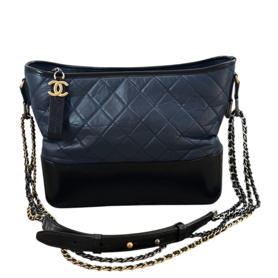 CHANEL Gabrielle Shoulder Bag Medium Silver Leather