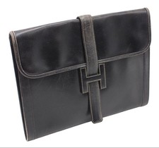 Hermes Clutch Bag Jige GM Box Leather Black Women's Unisex Authentic France Made