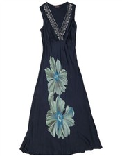 Principles Womens Sleeveless Maxi Dress UK 14 Large Navy Blue Floral Silk EC04