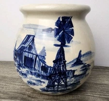 Vtg P. R. Storie Utensil Crock Pottery Co Marshall TX Blue Barn Salt Glaze