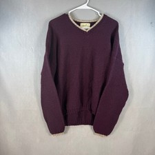 Vintage Eddie Bauer Wool Blend V-Neck Sweater Burgundy Purple USA Made Womens XL