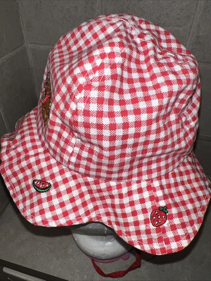 Винтажный Винни-Пух младенца ведро оборки шляпа красный белый Gingham фрукты изящный - Изображение 4 из 4