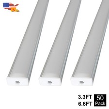 50 Pack 3.3FT/1M U Shape Led Aluminum Channel With Milky Cover For Led Strip
