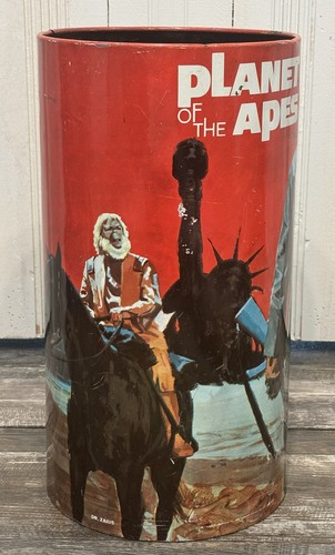 Old Movie Merchandise Vintage 1967 Planet Of The Apes Tin Litho Metal Trash Can - Picture 14 of 18