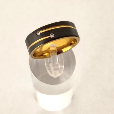 Black & Gold Titanium Steel Wedding Ring with Zirconia Accents