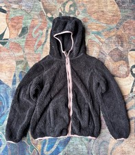 FREE COUNTRY Kids Full Zip Hoodie Jacket Fleece Sherpa 10/12 Black Pink