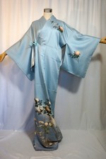 Japanese kimono "HOMONGI" SILK,GLD leaf, Plants, Autumn leaves, Blur,L5'4"..4674