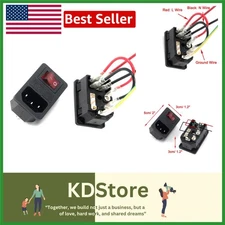 2PCS AC250V 10A IEC Power Inlet with Fuse, Switch & Wires — Durable Panel Mou...