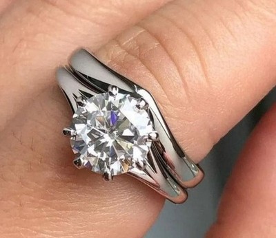 Solid 14K White Gold  2 CT Round Cut Moissanite Bridal Set Wedding Ring For Her
