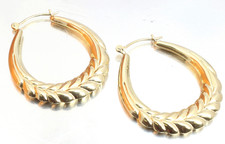 Sold 14k Gold 25mm Big Wheat Dangle Hollow Hoop Huggi Ladies Pierced Earrings