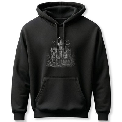 Haunted House Hoodie | Spooky Mansion Bats & Moon Gothic Pullover Hoodie