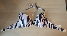 New Matalan Holiday Shop Halter Bikini Top 36D  Black White Beige Abstract Print