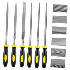 6-Piece Metal Needle File Set - Hardened Alloy Steel Includes Flat, Black-6pcs