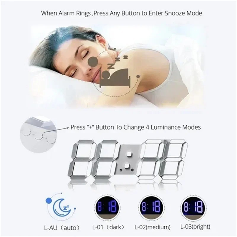 3D LED Clocks Digital Wall Clock Living Room Home Decoration Bedroom Mode Light